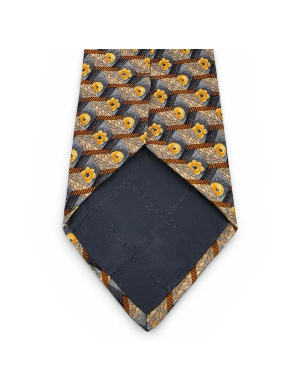 Ermenegildo Zegna Silk Tie Gray Gold Geometric Floral Italian Designer Tie